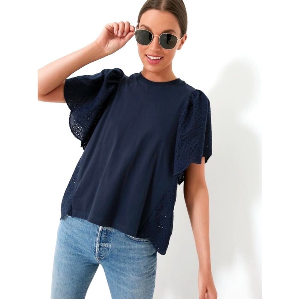 Pomander Place Navy Eyelet Emi Tee